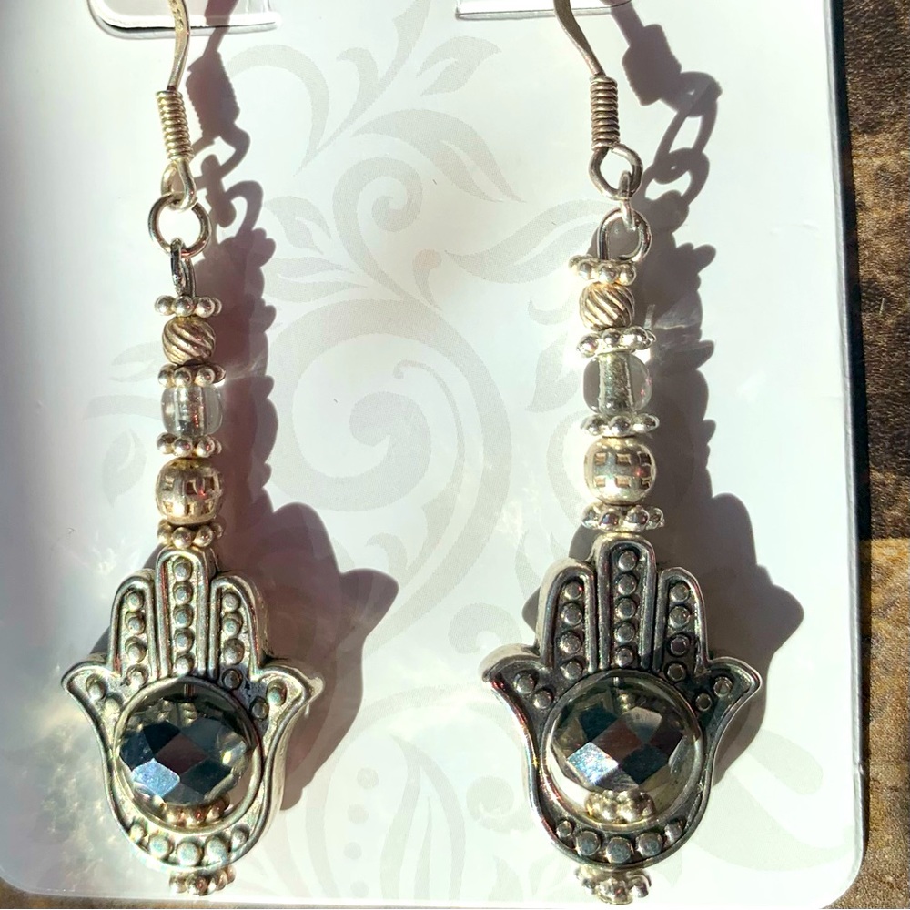 Silver Hamsa Bead Earrings